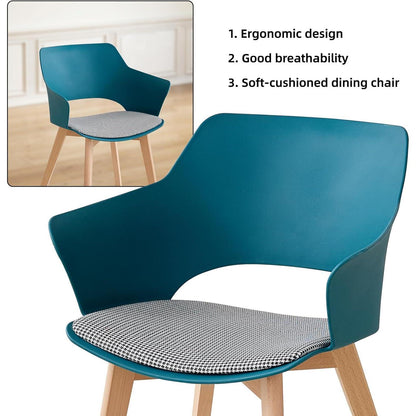 4er Set Esszimmerstühle mit Stoffpolster & Massivholzbeinen - Blau