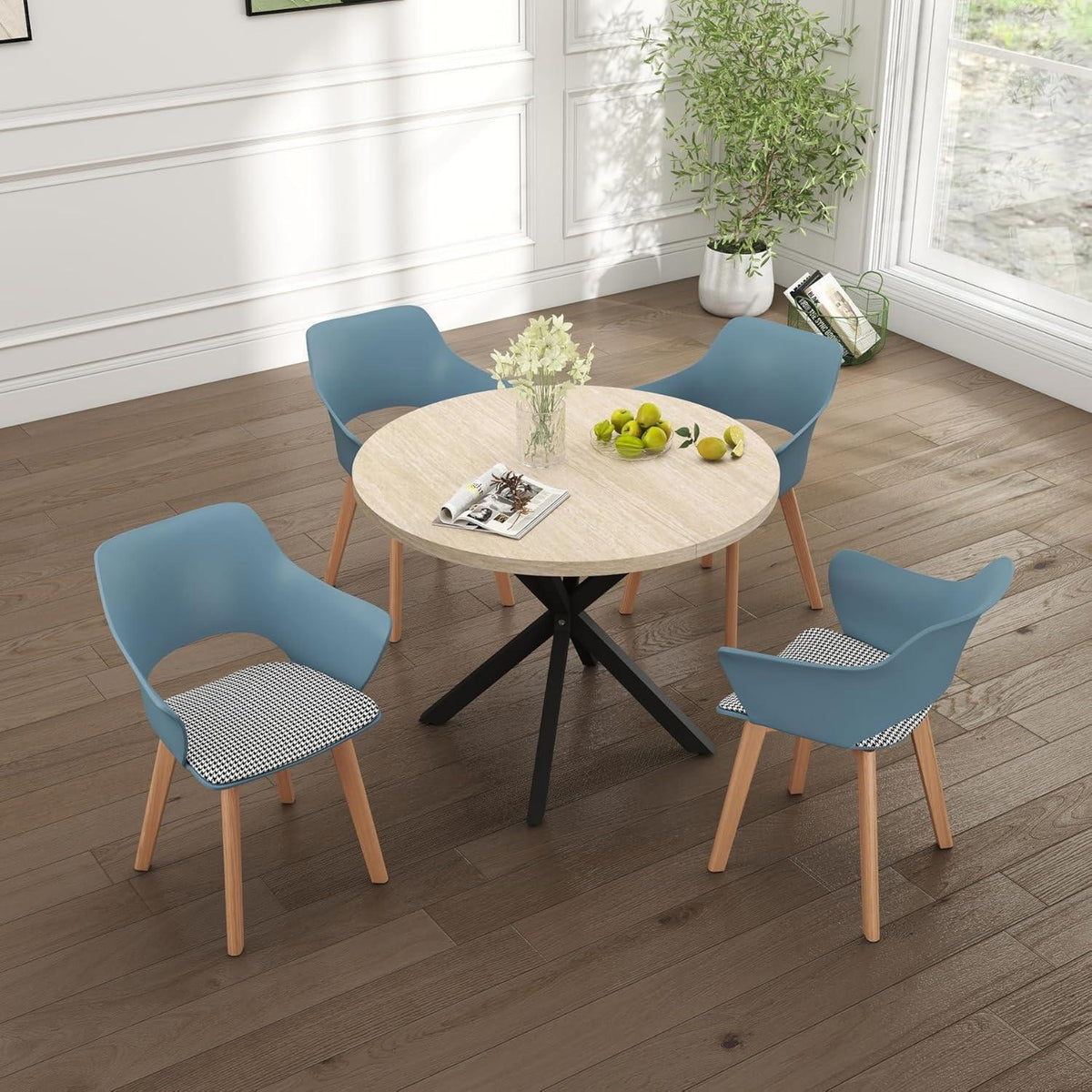 Esszimmerstuhl Set 4er-Pack, Stoff, Massivholzbeine, Morandi-Farbe