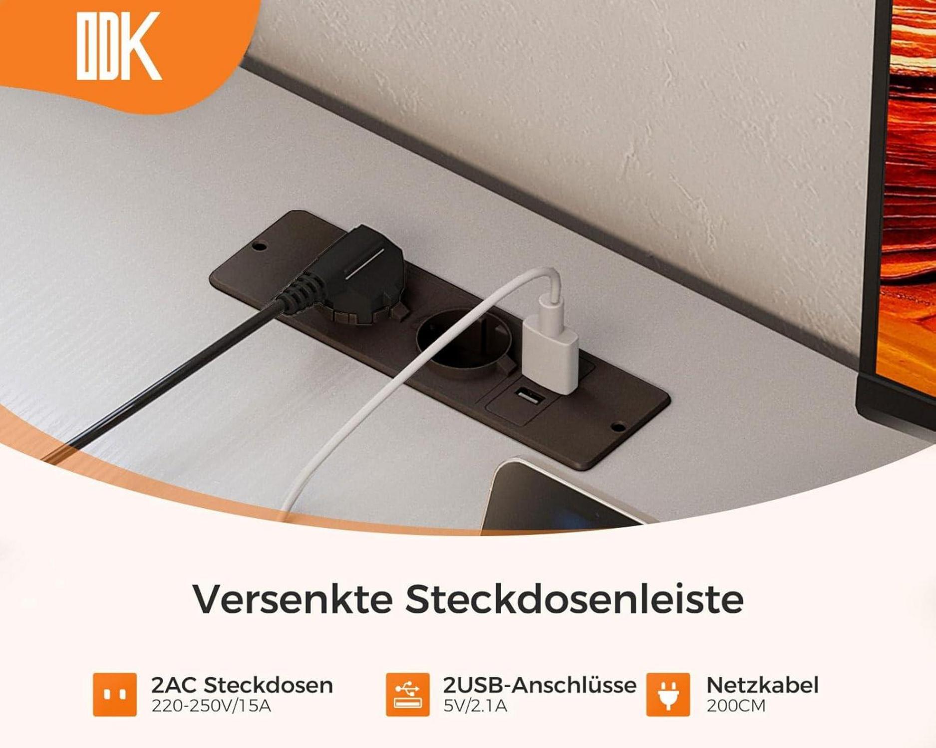 ODK Eckschreibtisch L-Form mit Schubladen und USB-Anschluss, Weiß, 155 x 110 cm