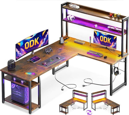 ODK Gaming Tisch LED L-Form USB Ladeanschluss Stall Lagerregal