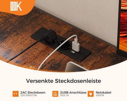 Eckschreibtisch L-Form mit Schubladen und Steckdosen Vintage-Braun 135x100 cm