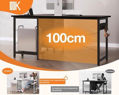 Eckschreibtisch L-Form Schwarz mit Schubladen und Steckdosen 135x100cm