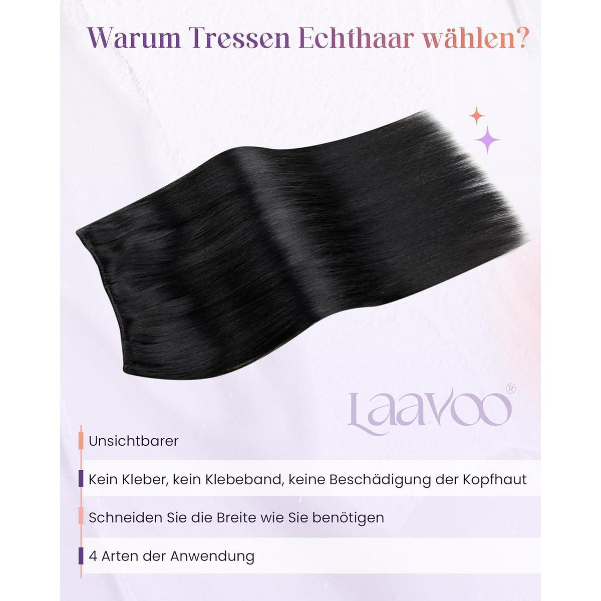 Echthaar Tressen Schwarz zum Einnähen - 40cm, 100g