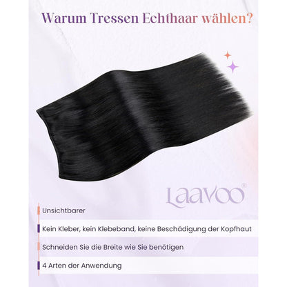 Echthaar Tressen Schwarz zum Einnähen - 40cm, 100g