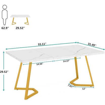 Moderner Esszimmertisch Weiß & Gold, 140cm, Künstlicher Marmor