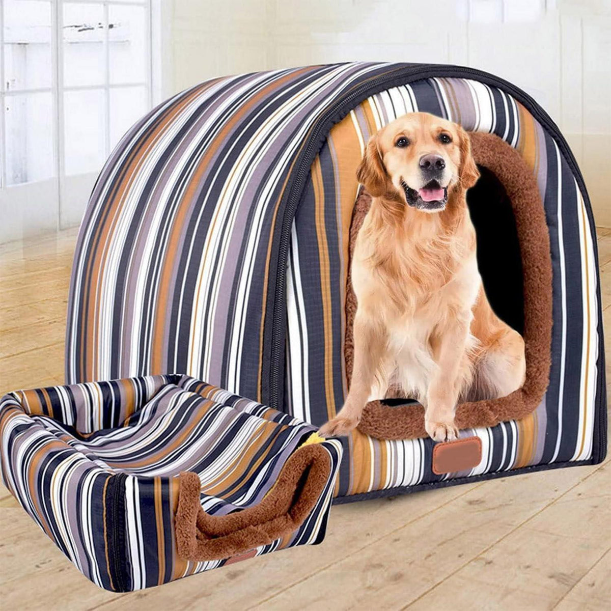XXL Luxuriöse Hundehütte mit Kissen – Warmes, Waschbares Haustierbett