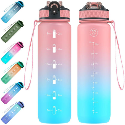 Sport-Wasserflasche mit Strohhalm und Zeitmarkierungen, BPA-frei