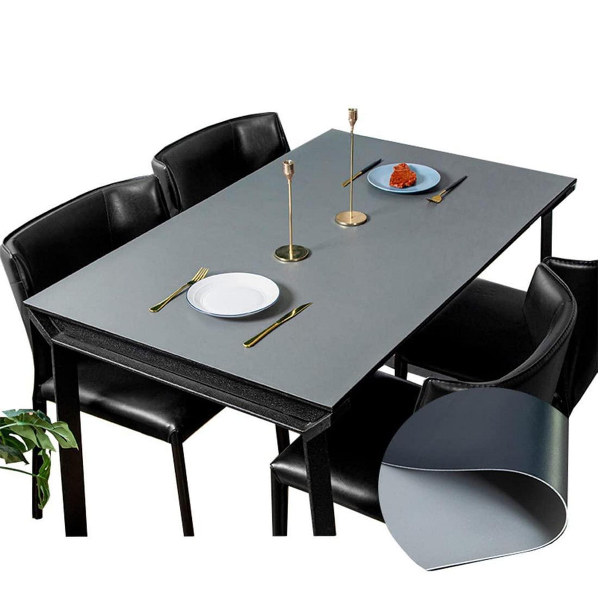 PU Tischdecke 90x200cm – Wasserdicht, Schwarz+Grau