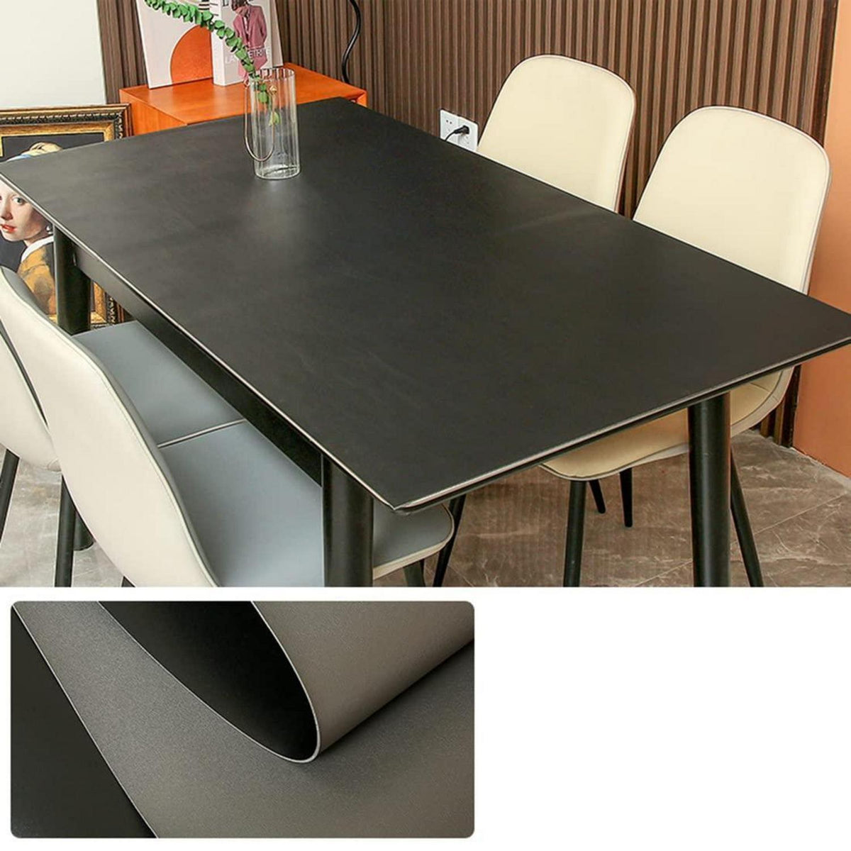 PU Tischdecke wasserdicht 85x150cm Schwarz Grau