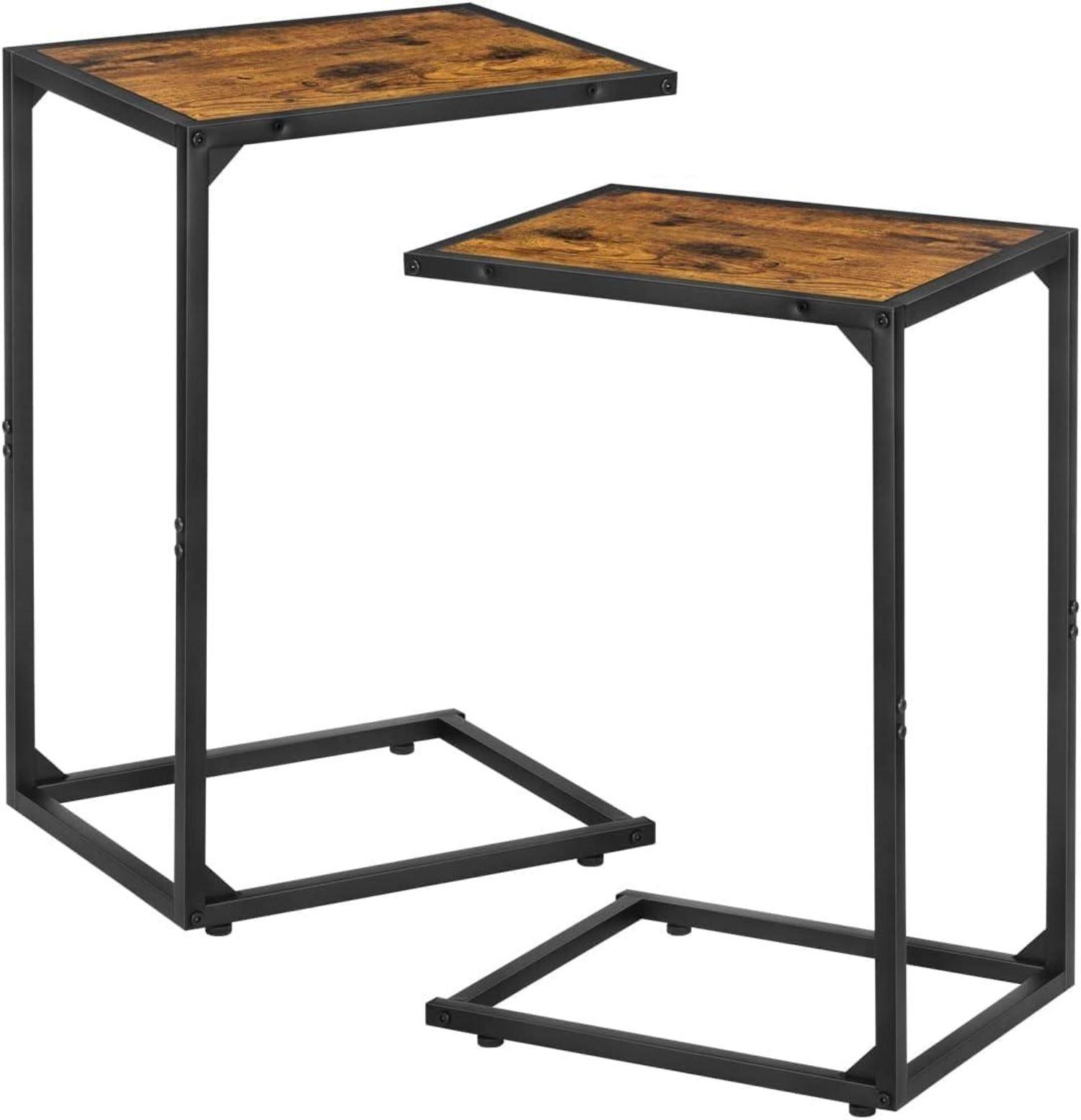 Industrieller Beistelltisch mit Metallgestell und Holzplatte, 2er-Pack