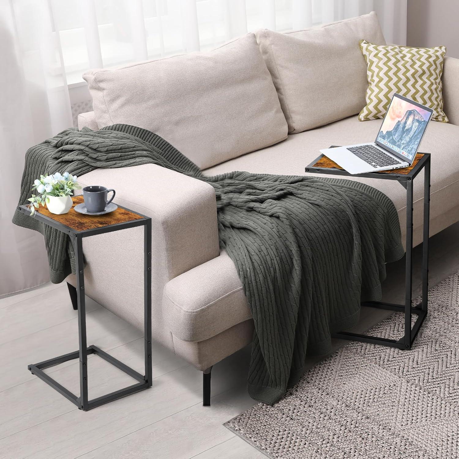2er-Pack Beistelltisch C Form Metall Holz Wohnzimmer Schlafzimmer