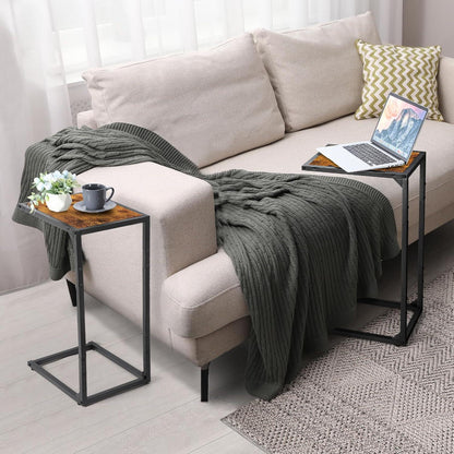 2er-Pack Beistelltisch C Form Metall Holz Wohnzimmer Schlafzimmer