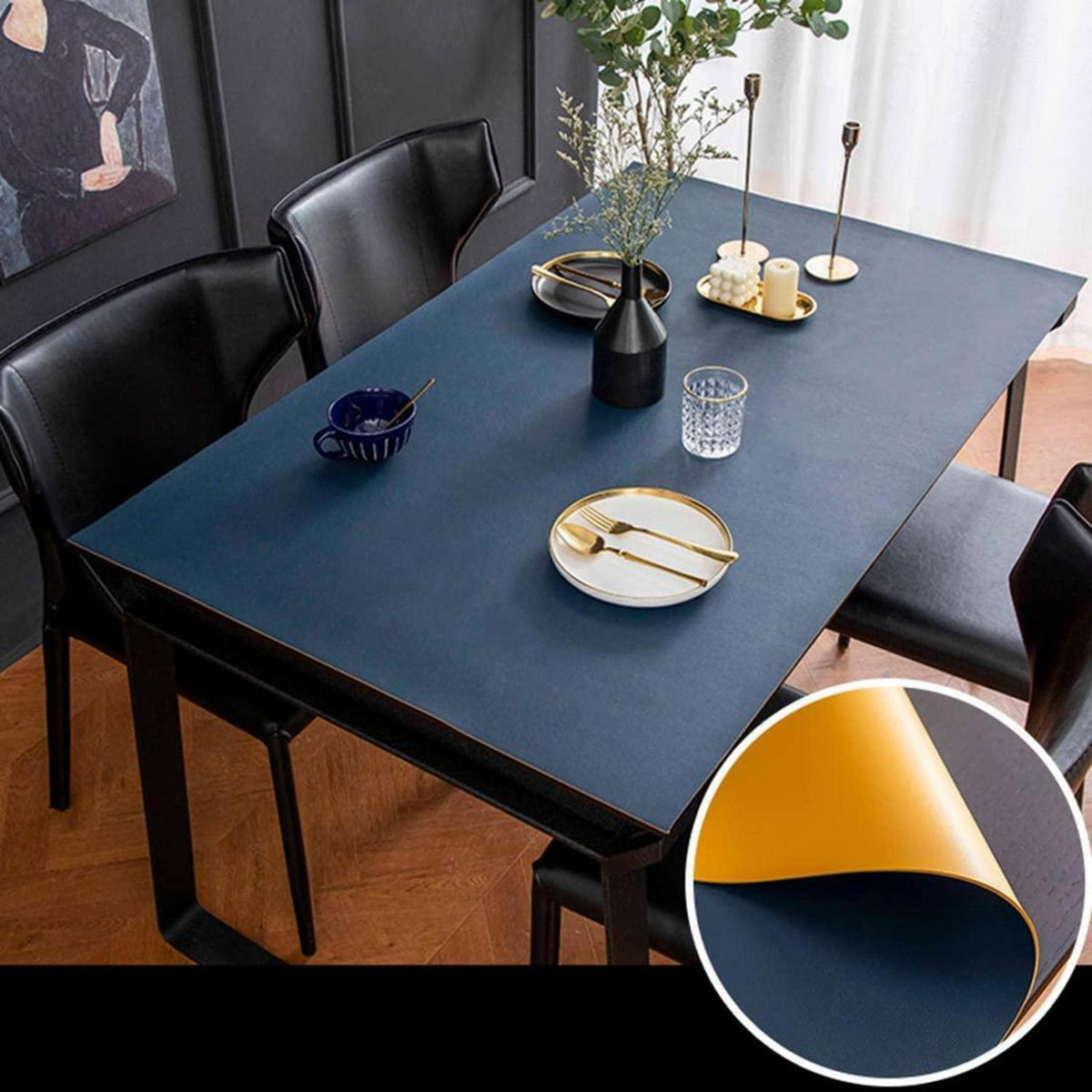PU Tischdecke Wasserdicht Blau-Orange 90x200 cm