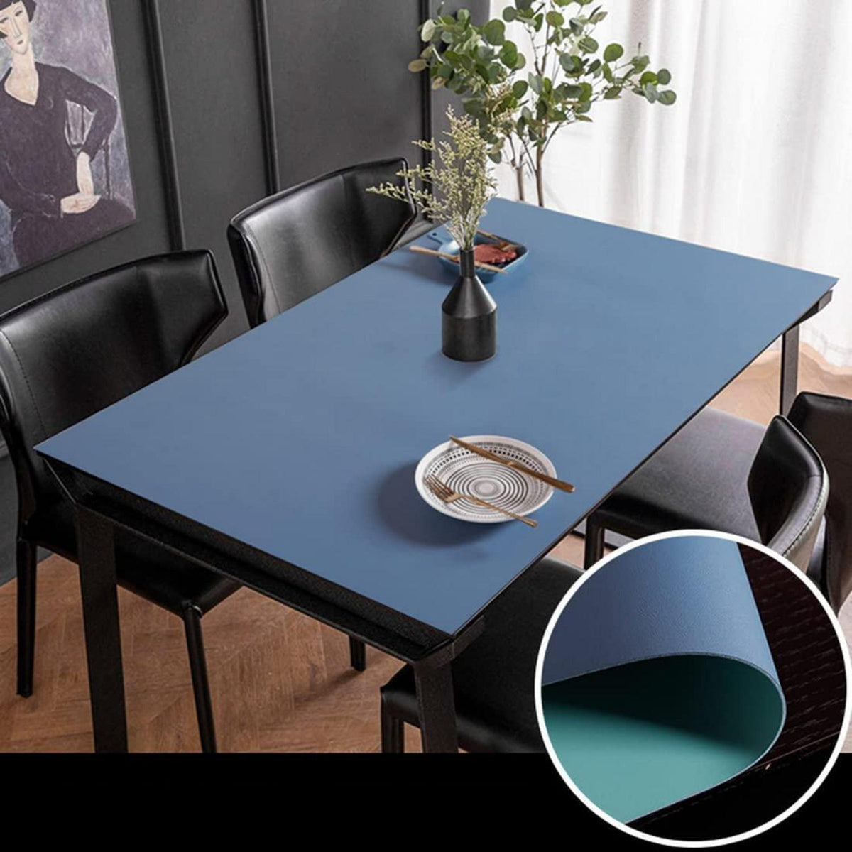 PU Tischdecke Wasserdicht Dark Blau+Grün 85x180cm
