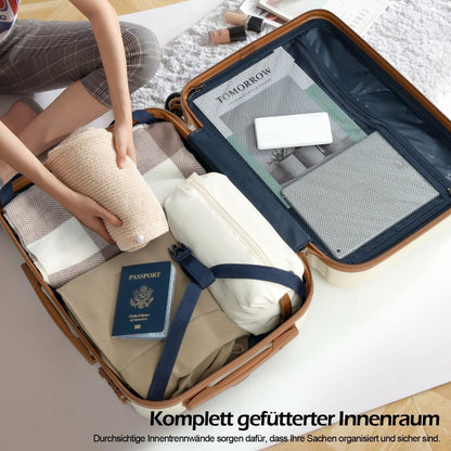 COOLIFE Koffer-Set ABS Hartschale 4 Rollen TSA-Schloss Handgepäck-Set Schwarz/Braun