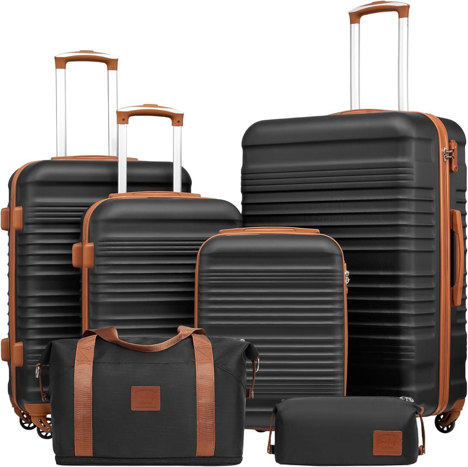 COOLIFE Koffer-Set 6tlg ABS Hartschale Schwarz/Braun