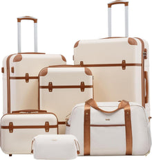 Hartschalen-Koffer-Set 6tlg Weiß Braun ABS Trolley TSA-Schloss