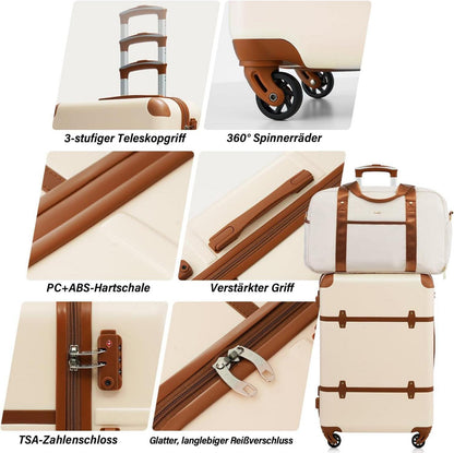 COOLIFE ABS Hartschalen Koffer Set 3tlg Weiß Braun