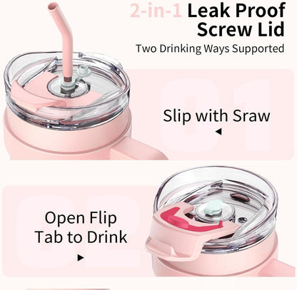 Thermobecher 40oz mit Stroh Griff Vakuum Isolierbecher Rosa