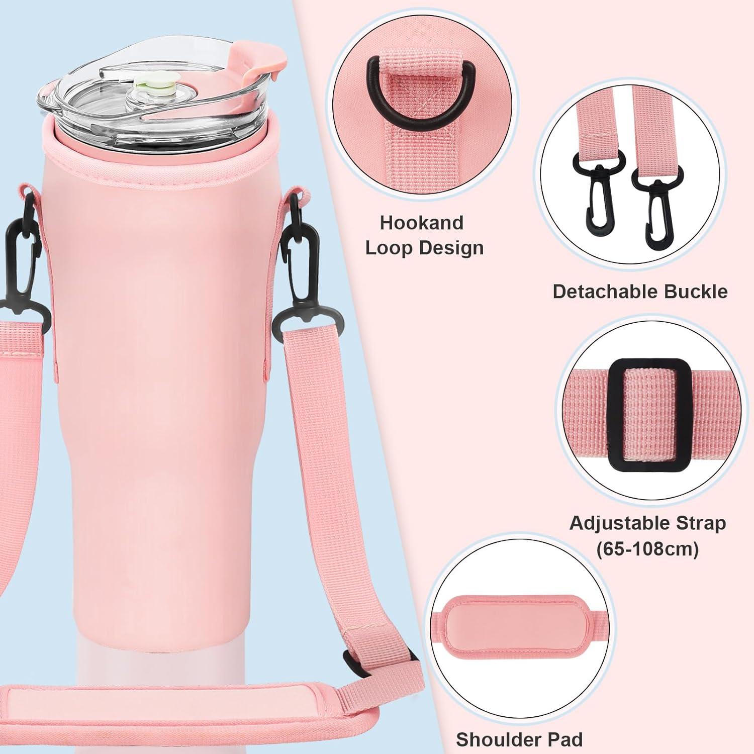 Thermobecher 40oz mit Strohhalm und Griff, Doppelwandiger Edelstahl Isolierbecher in Rosa