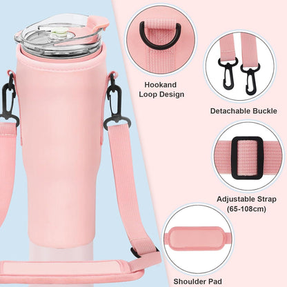 Thermobecher 40oz mit Strohhalm und Griff, Doppelwandiger Edelstahl Isolierbecher in Rosa