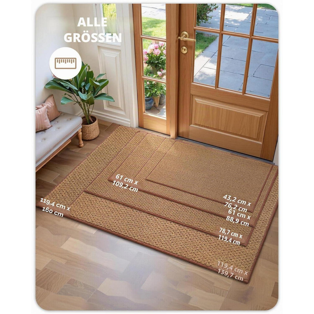 Fußmatte Braun 120x140cm – Rutschfest & Saugfähig für Innen & Außen
