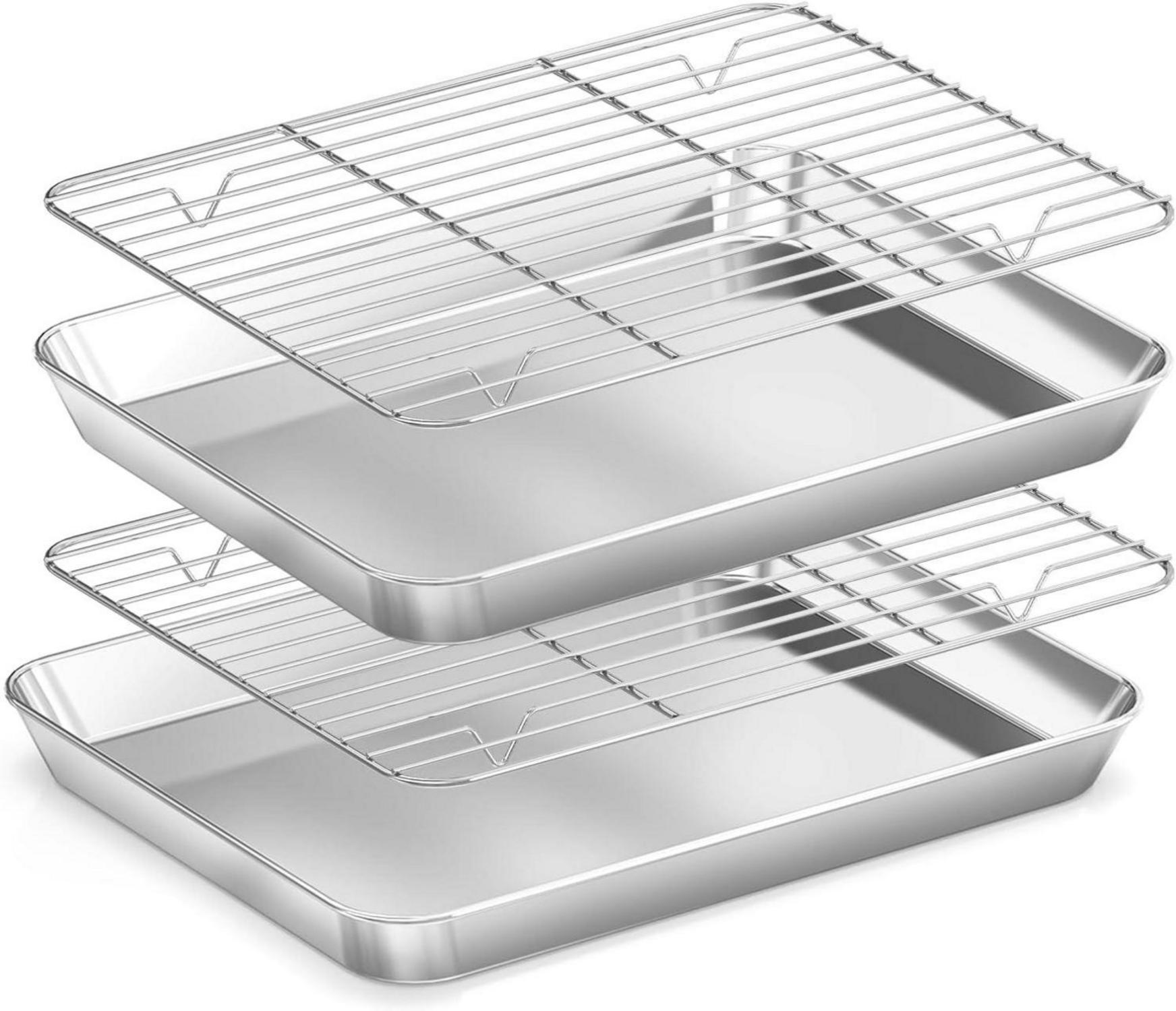 Edelstahl Backblech mit Abkühlgitter Set, Antihaft Rechteckig