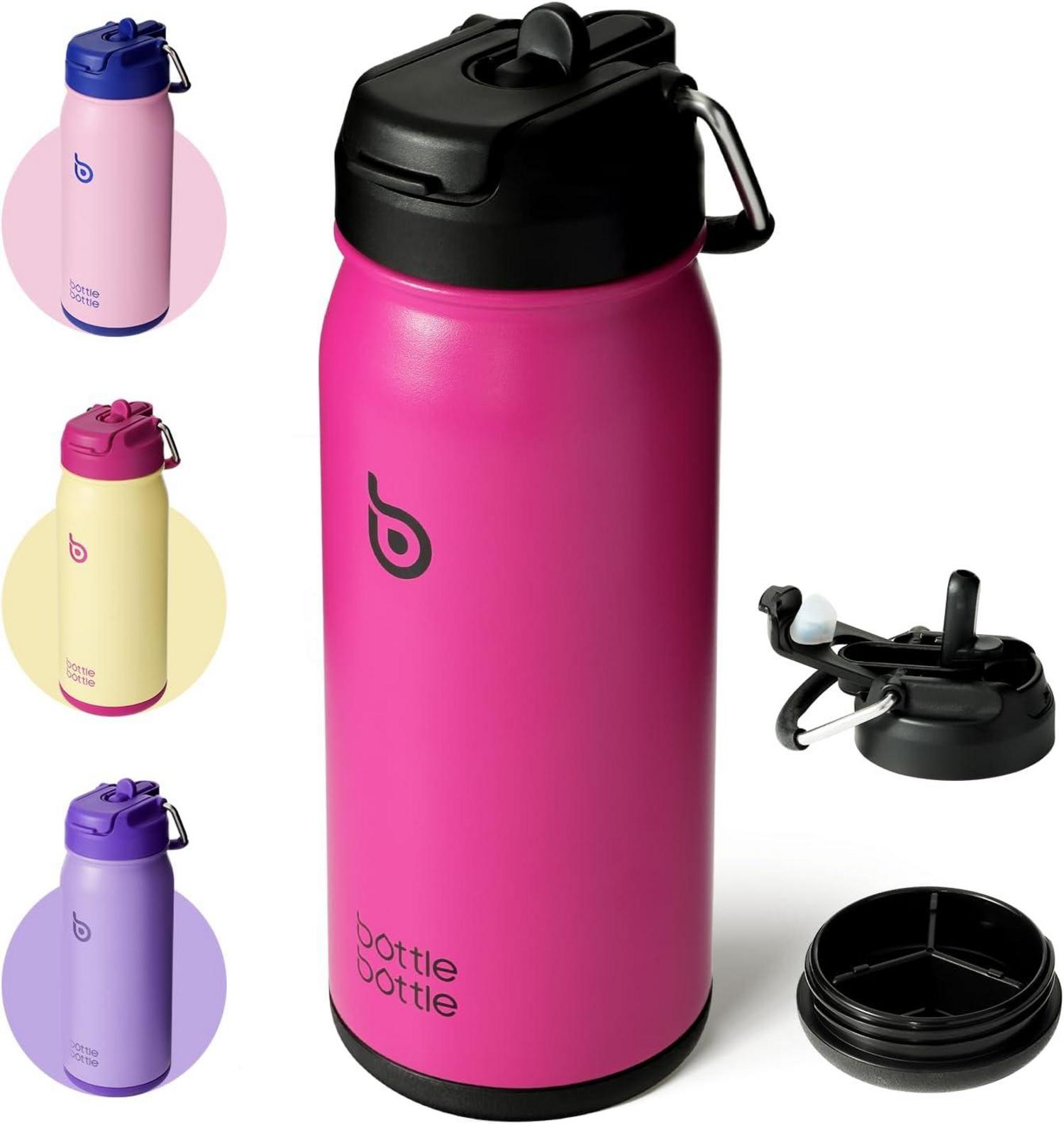 Trinkflasche Edelstahl 16oz mit Strohhalm für Kinder - BPA frei