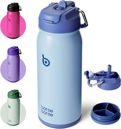 Trinkflasche Edelstahl mit Strohhalm 473ml BPA-frei, blau