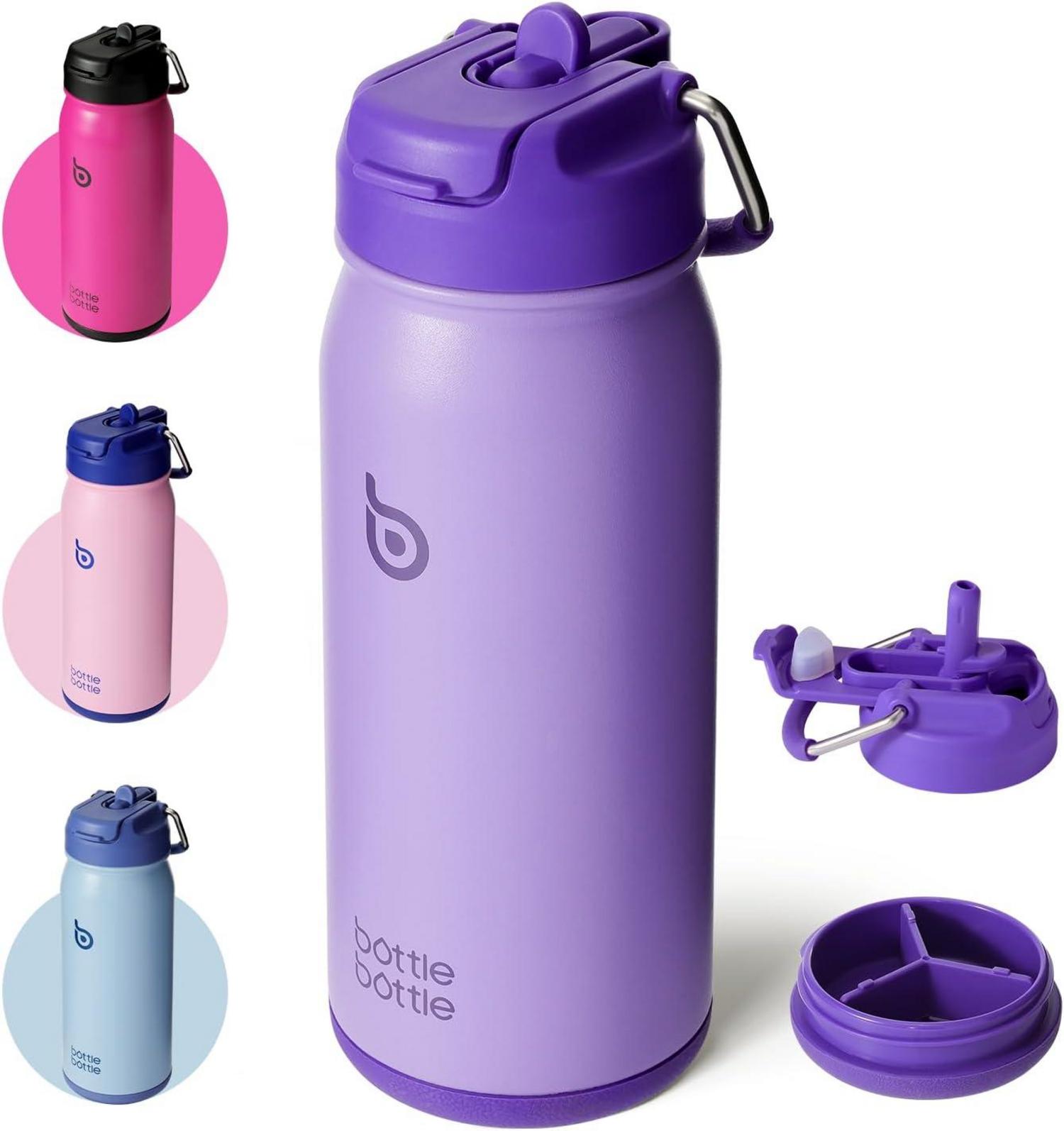 Trinkflasche Edelstahl mit Strohhalm 16oz Violett für Kinder Uni