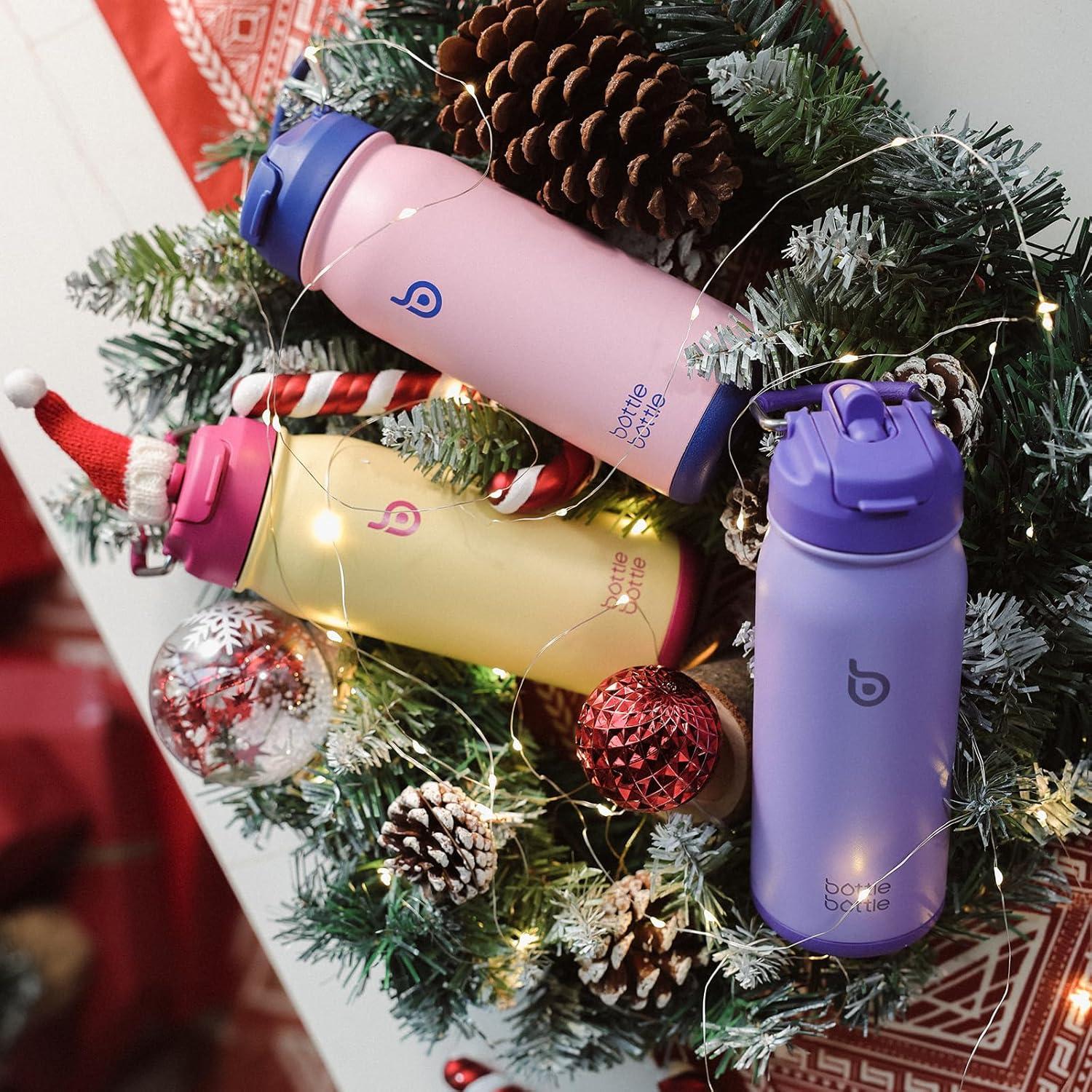 BOTTLE BOTTLE Trinkflasche Edelstahl 16oz mit Strohhalm für Kinder Dunkles Violett