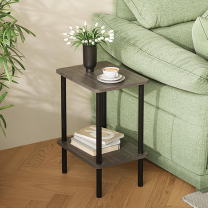 Beistelltisch Holz 2 Tier Nachttisch Schmal Stauraum 40x30x52cm Grau