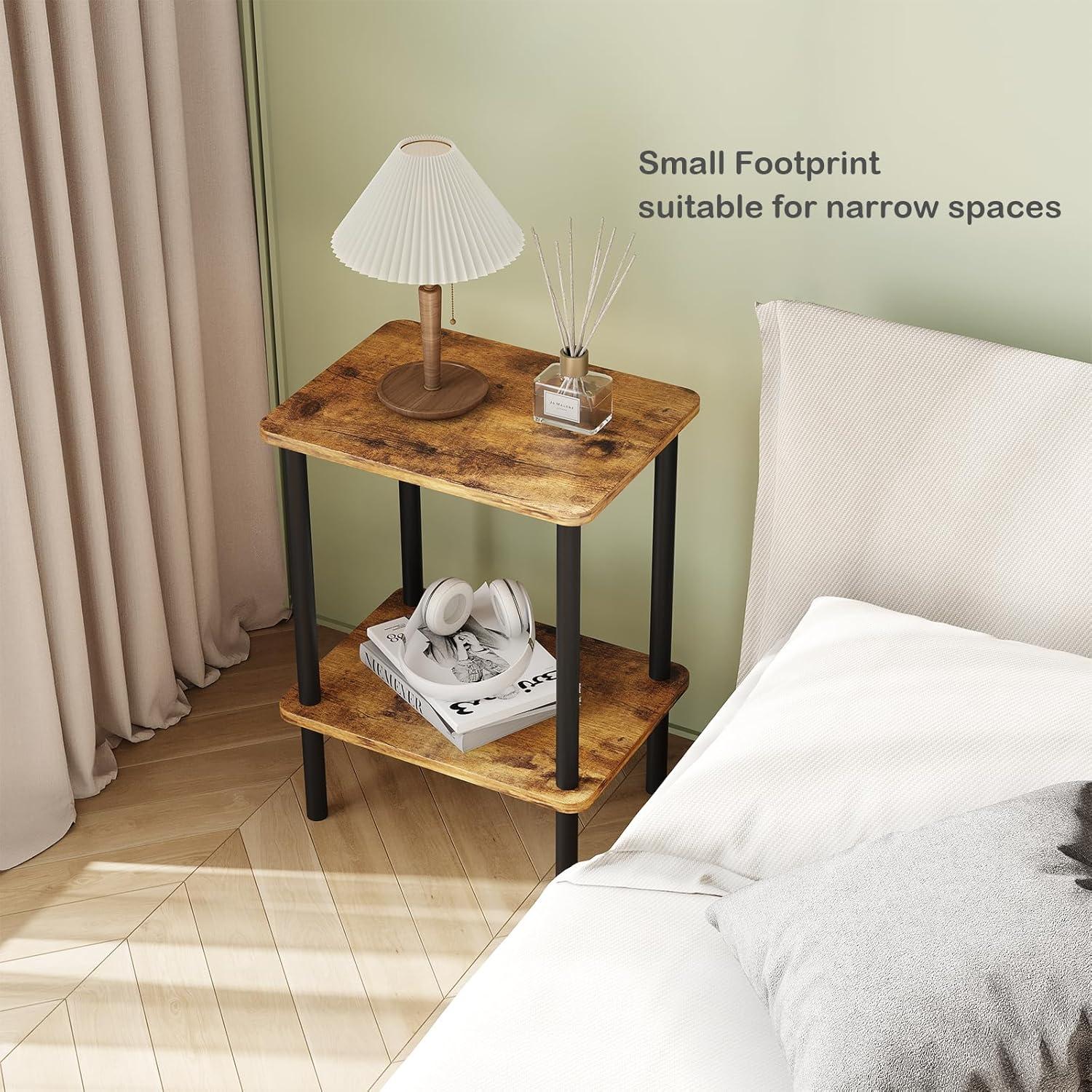 Beistelltisch Holz 2 Tier Nachttisch Schmal 40x30x52cm Braun