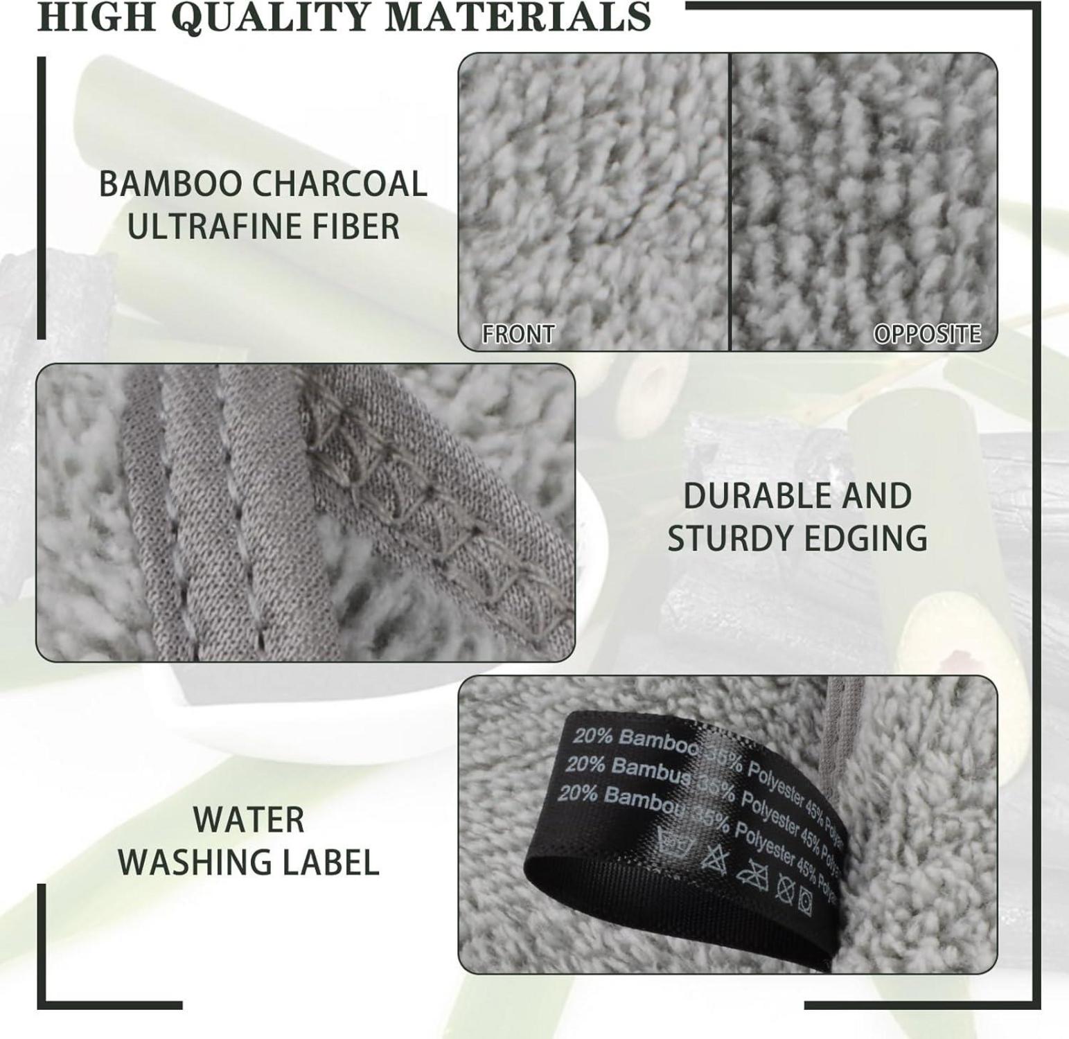 4er Pack Mikrofaser Handtuch Bambus Kohle 40x76cm saugfähig Hellgrau