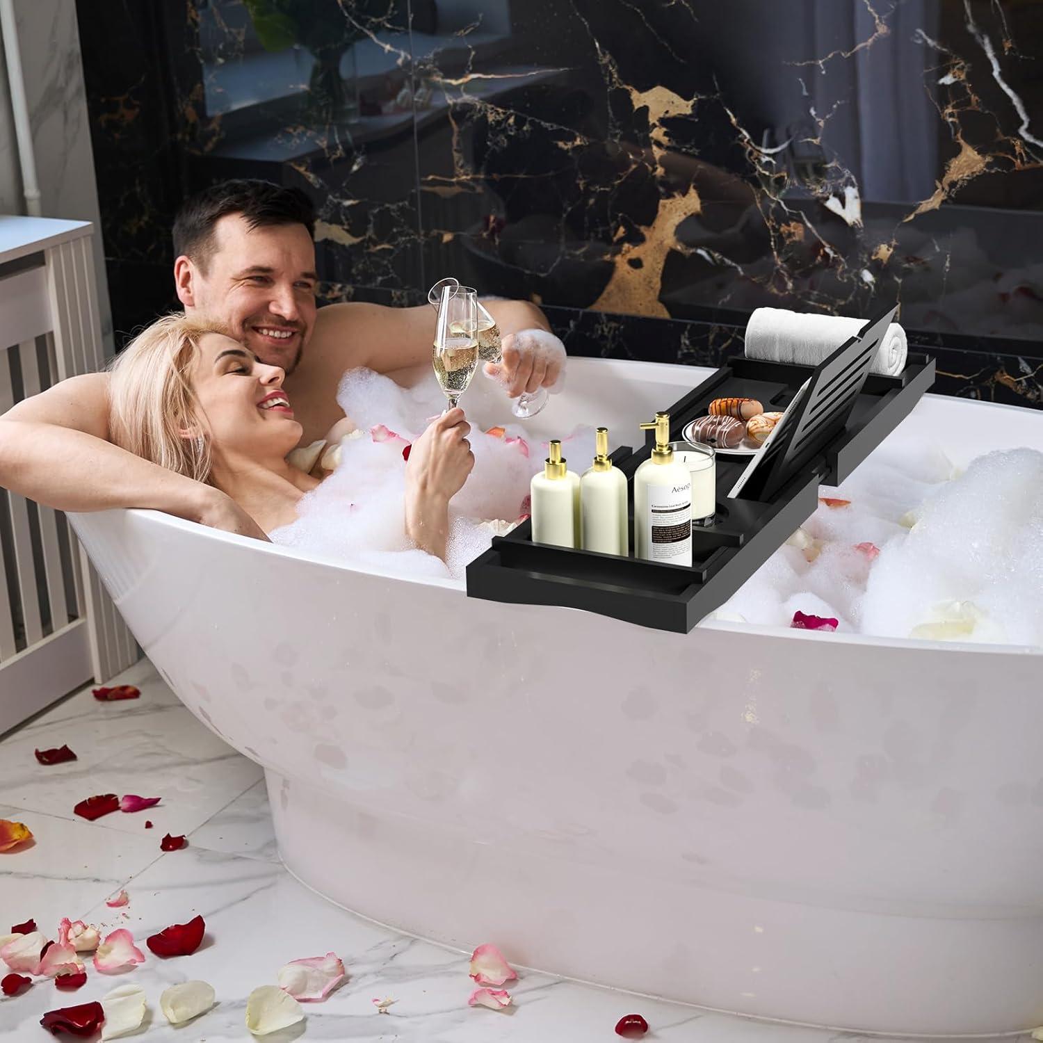 Badewannenablage Bambus verstellbar Badewannen Ablage Ipad Bücher Wein 75-109