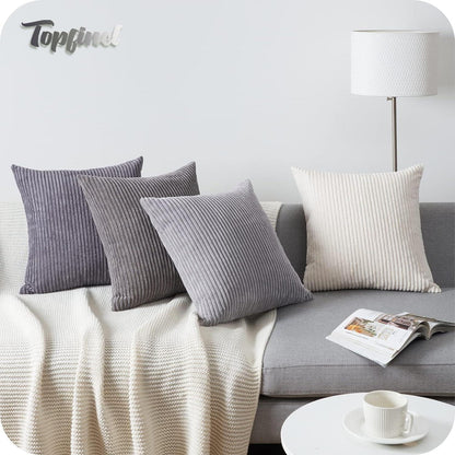 4er Set Kissenbezug 30x30 cm Grau Kordsamt Dekokissen für Sofa Schlafzimmer