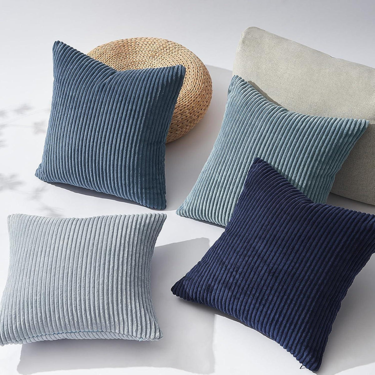 Topfinel Kissenbezug 60x60 cm Blau Kordsamt 4er Set Dekokissenbezüge