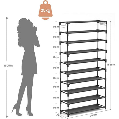 Vicye Schuhregal 10 Ebenen Metall für 50 Paar Schuhe 155cm