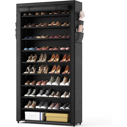 Schuhregal 10 Ebenen für 50 Paare, schwarz, staubdichte