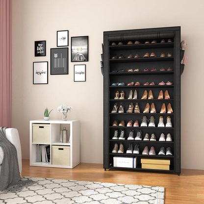 Schuhregal 10 Ebenen für 50 Paare, schwarz, staubdichte