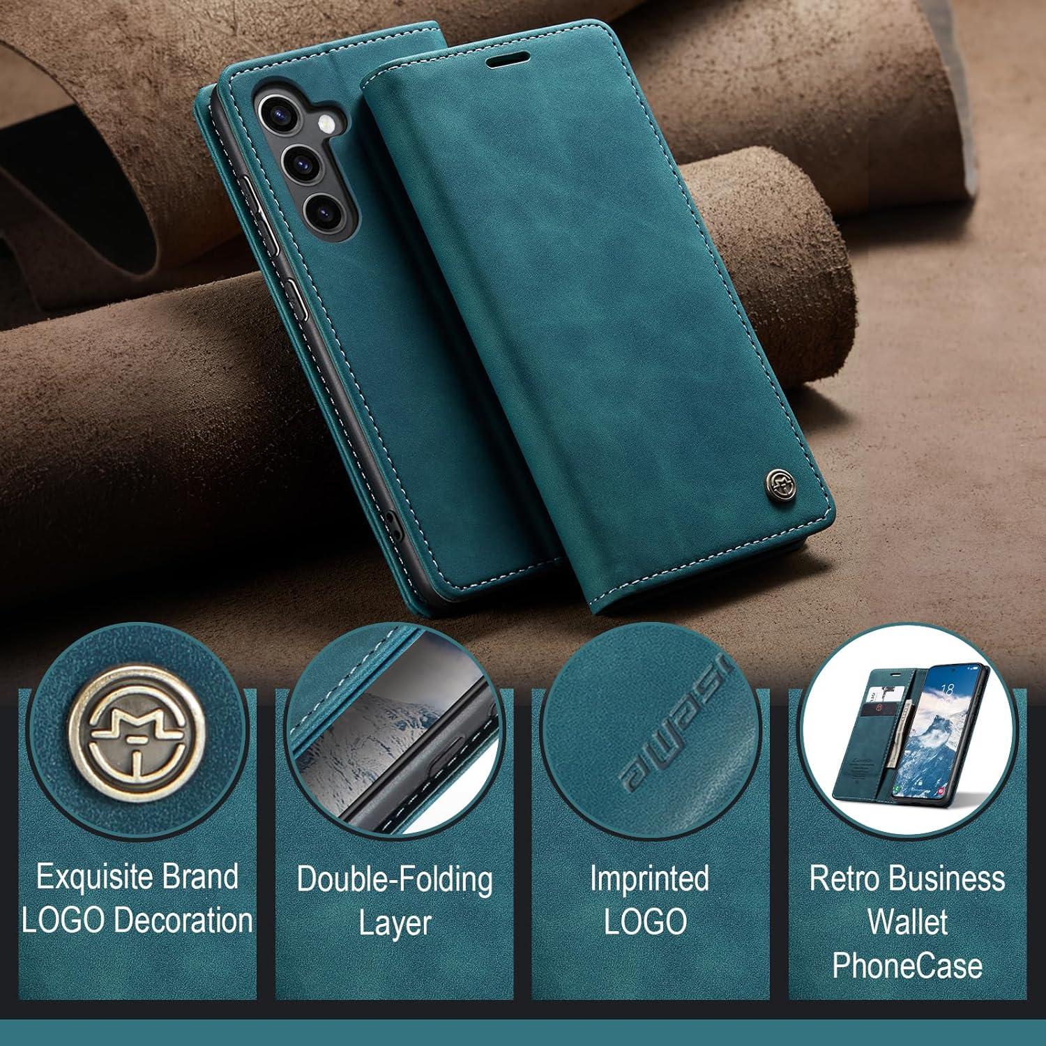 Samsung Galaxy S24 5G Hülle - Premium Leder Klapphülle Blaugrün