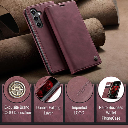 Handyhülle Samsung Galaxy S24 5G Premium Leder Flip Case Weinrot