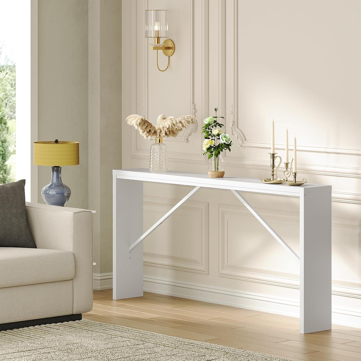 MAHANCRIS Konsolentisch Retro Esstisch Weiß Schmaler Tisch 158cm