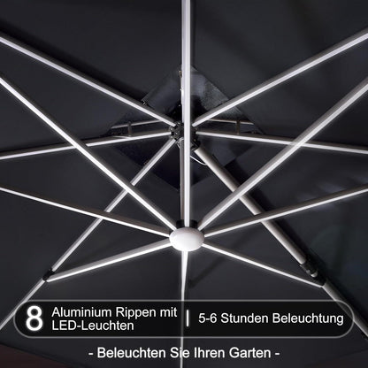 Sonnenschirm LED Beleuchtung ampelschirm 365x365 cm Grey