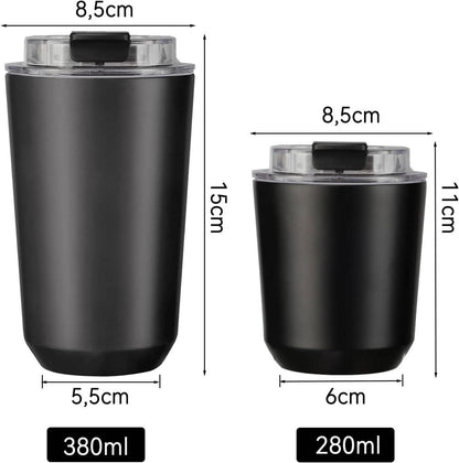 Kaffeebecher to go 380ml Thermobecher Auslaufsicher Schwarz