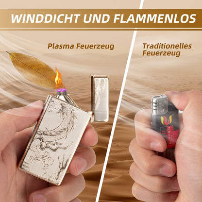 Elektrisches Plasma Sturmfeuerzeug Goldener Drache USB aufladbar