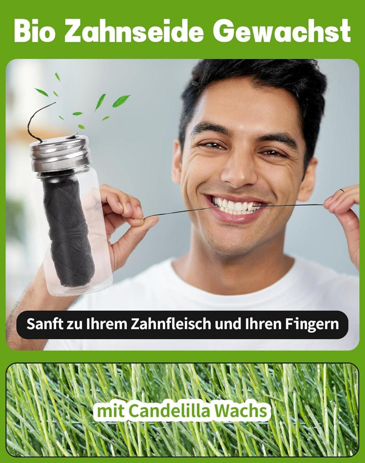 2x30m Natur Zahnseide Bambus Aktivkohle Dental Floss Vegan Minze Öko