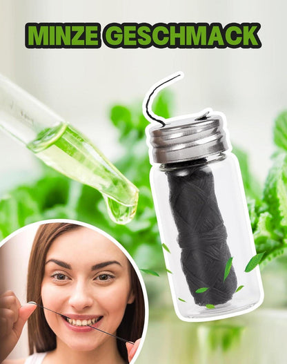 Zahnseide Natur Bambus Aktivkohle Glasflasche Zahnzwischenraumreiniger