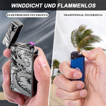 LcFun Drachen Feuerzeug USB Elektrisches Feuerzeug Sturmfeuerzeug LED Schwarz