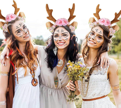Reh Geweih Haarreif mit Blumen Damen Mädchen Fasching Halloween